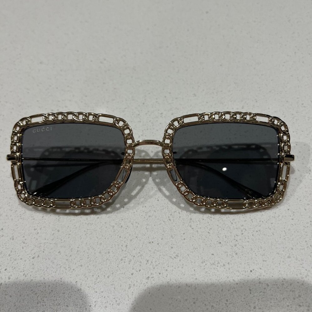 Gucci GG 1112S 001 gold chain Square Sunglasses, 54mm NEW - Picture 10 of 12